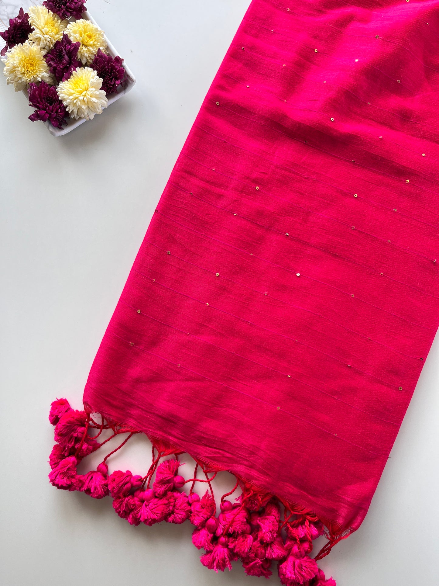 Pink Mul Cotton Sequence Saree