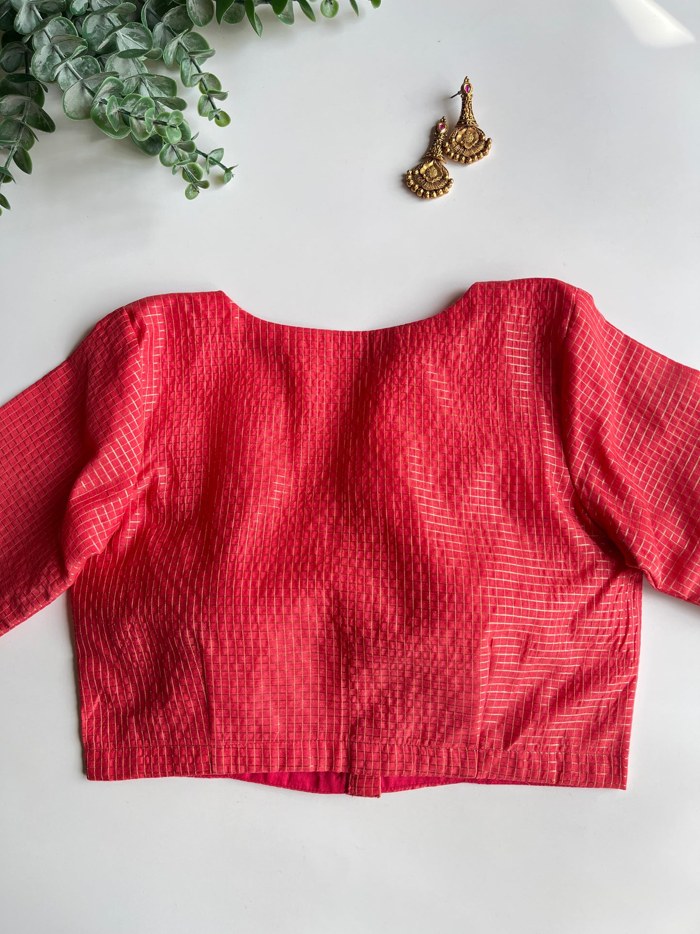 Peach Check Blouse