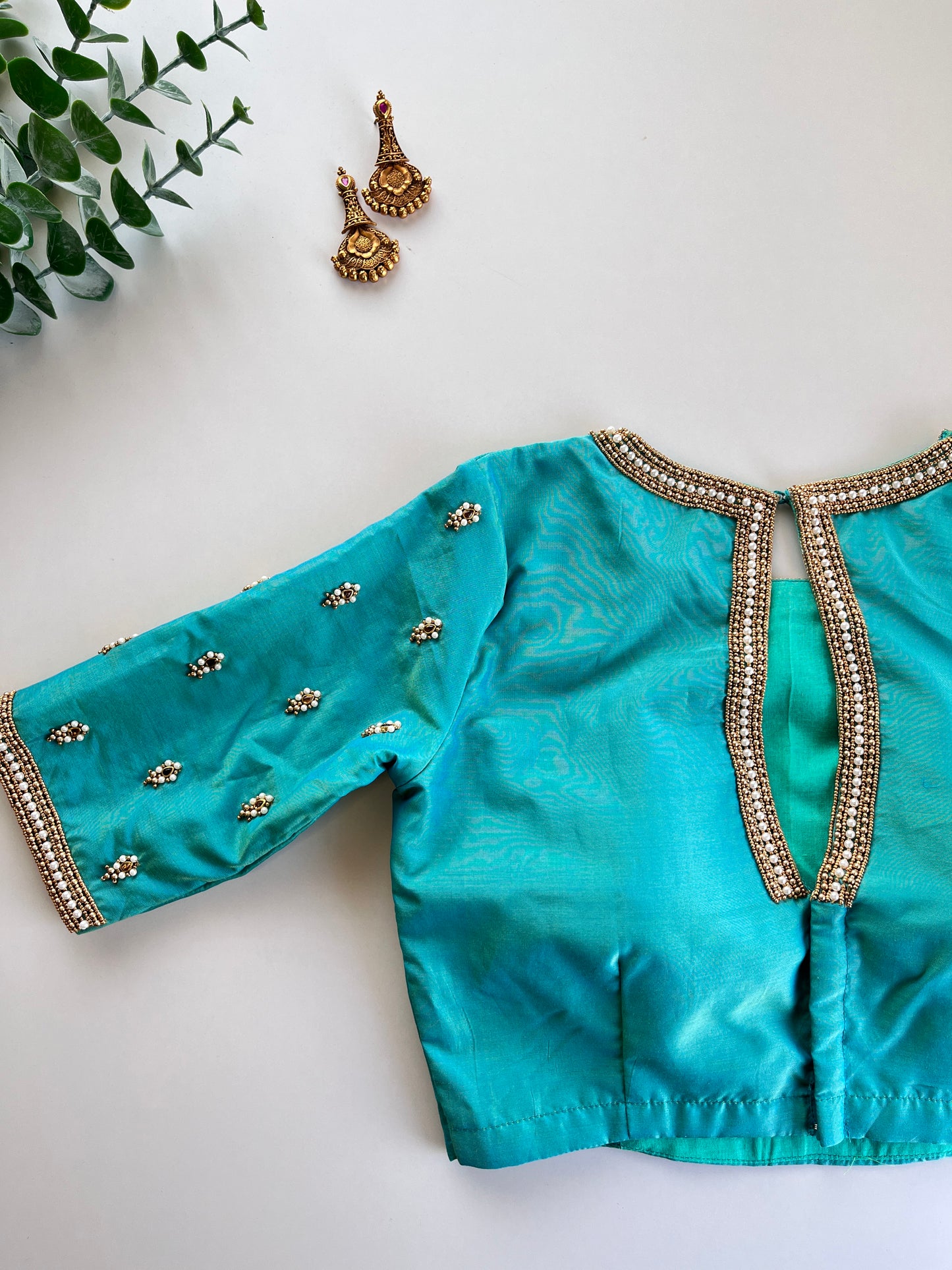 Mint Blue Handwork Blouse