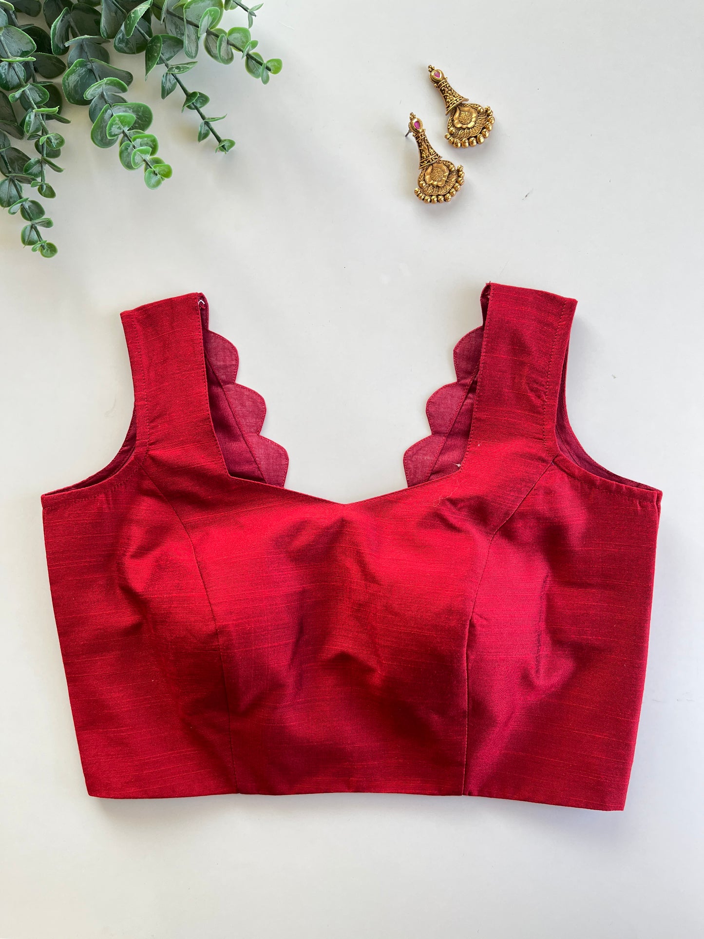 Cherry Red Scallop Blouse