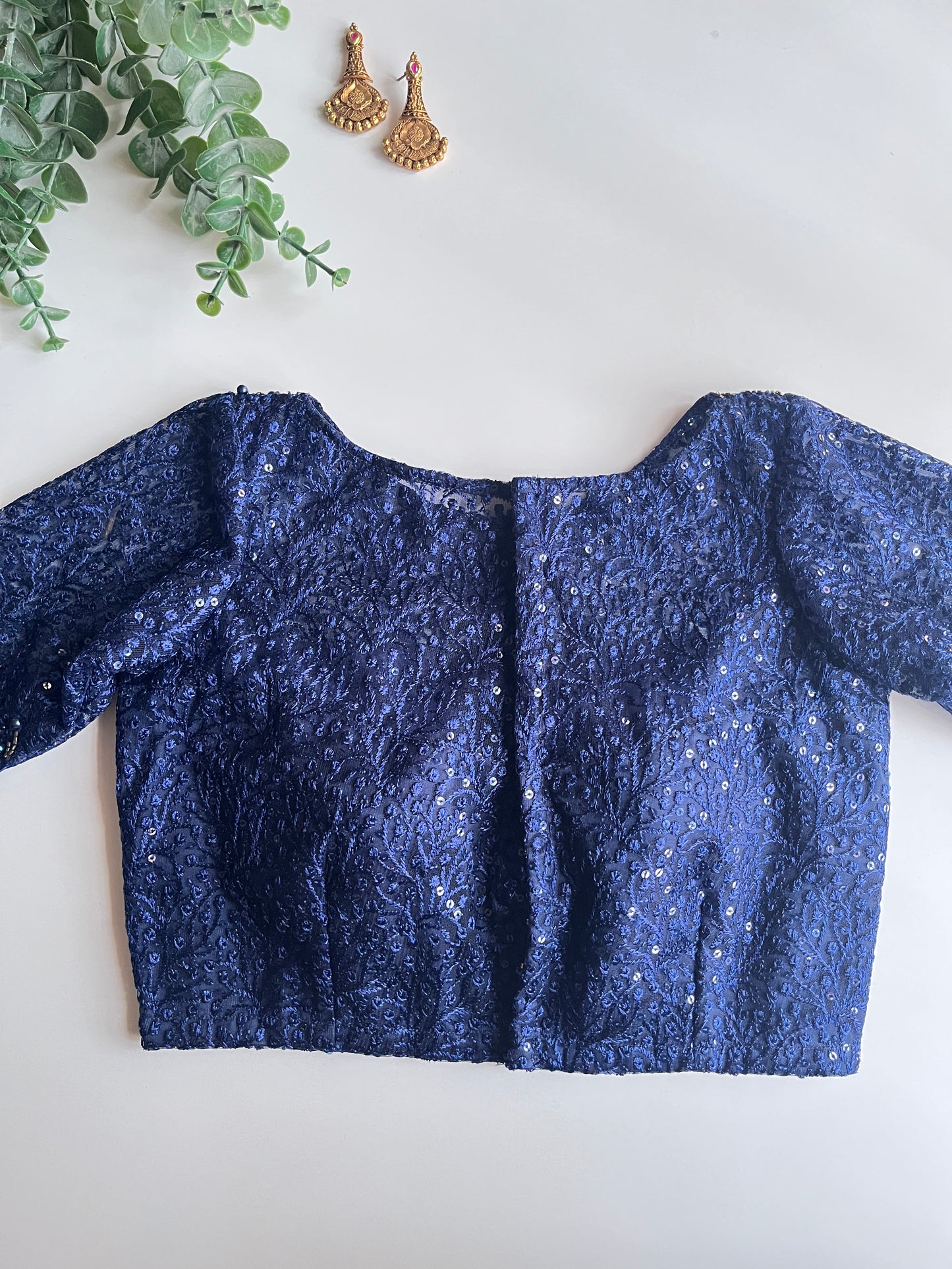Navy Blue Embroidered Blouse