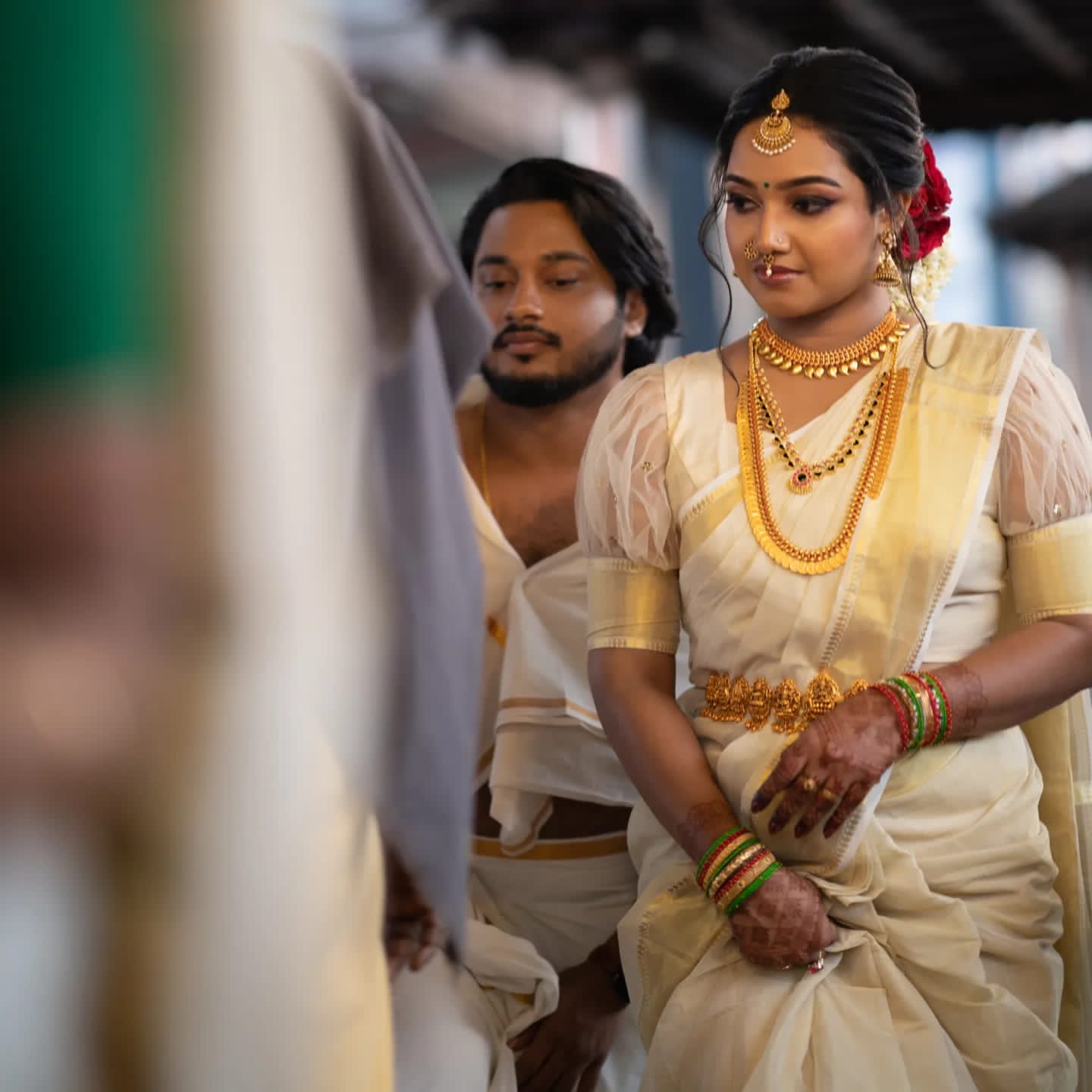 Off white blouse with net puff sleeves