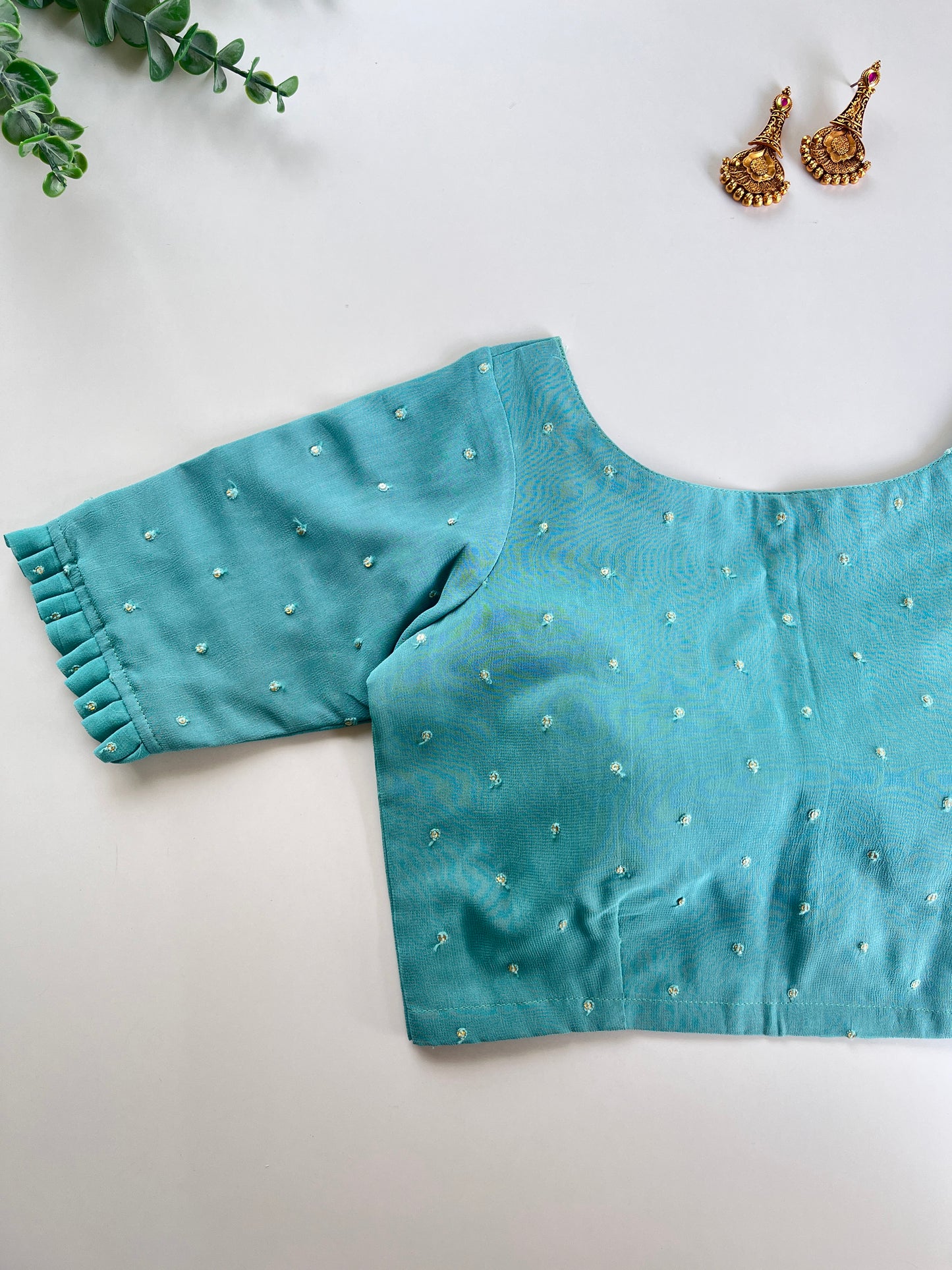 Powder Blue Pleated Blouse
