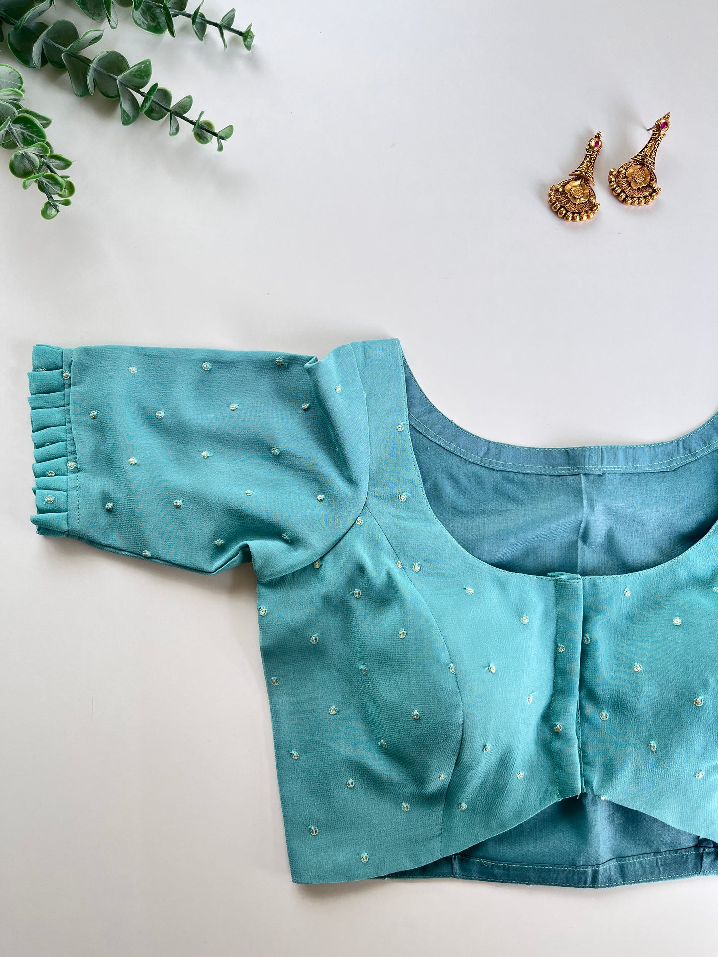 Powder Blue Pleated Blouse