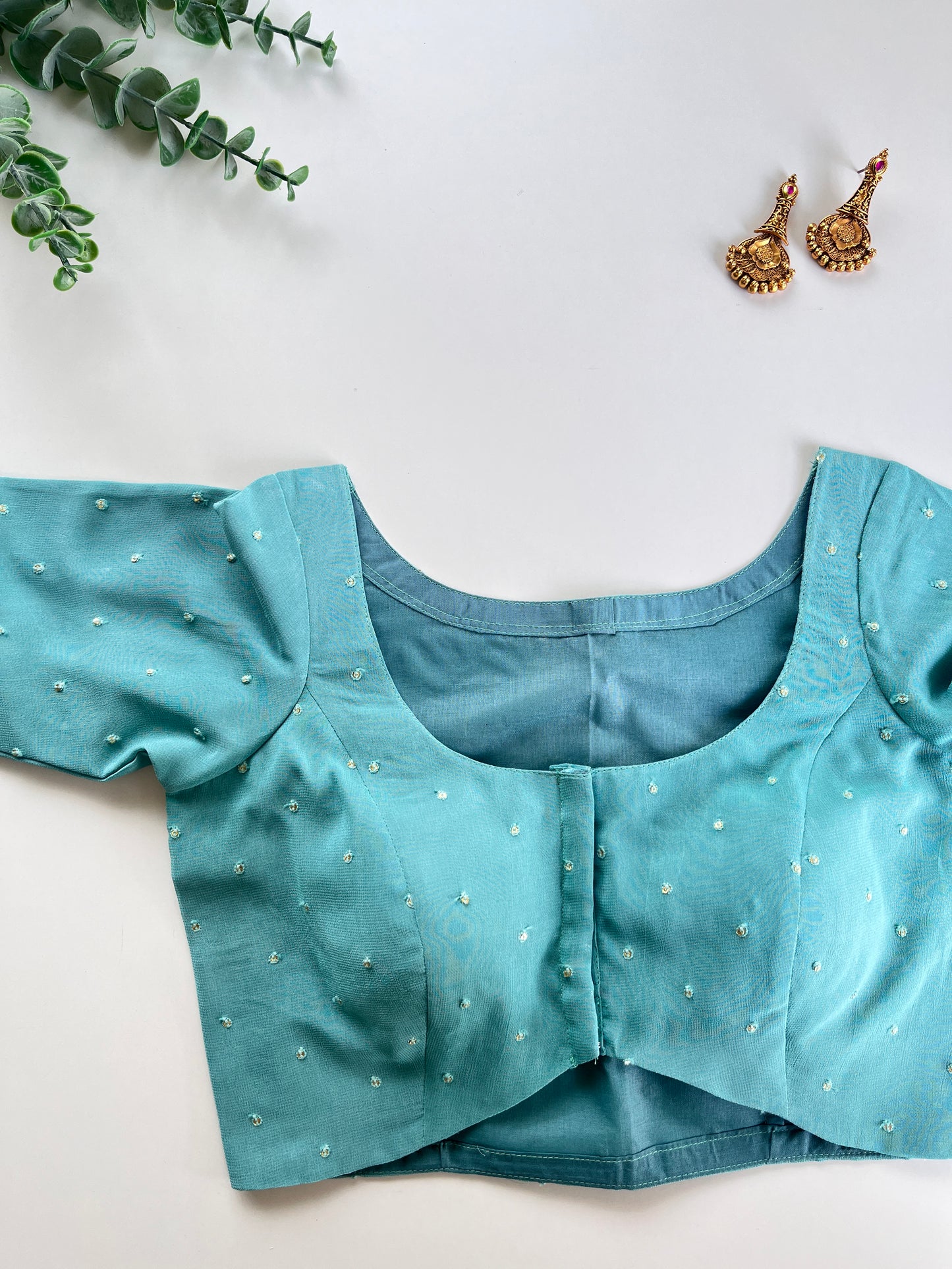 Powder Blue Pleated Blouse