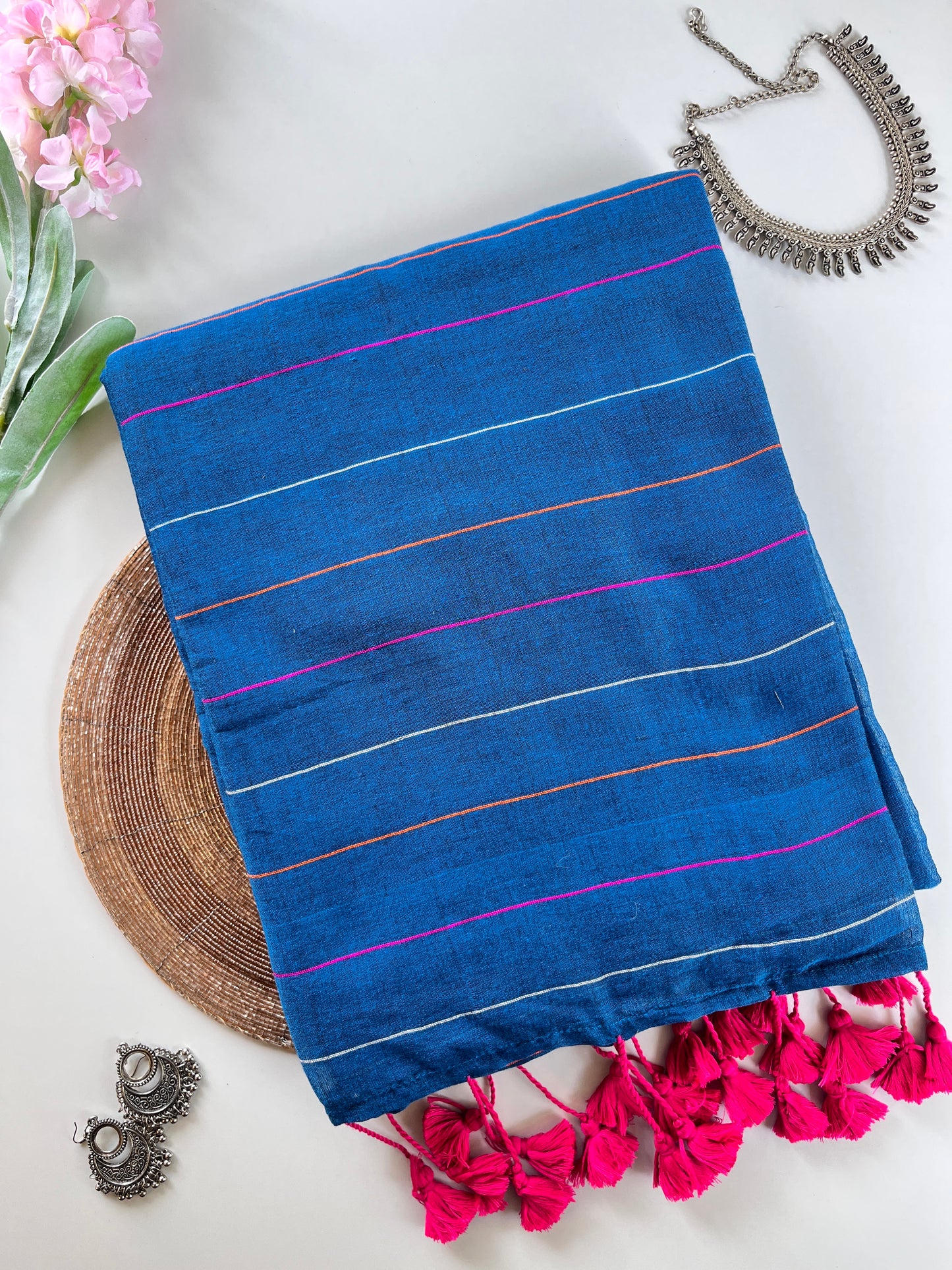 Peacock Blue Mul cotton saree