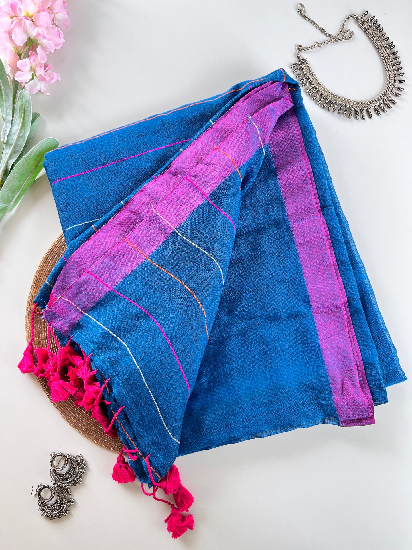 Peacock Blue Mul cotton saree