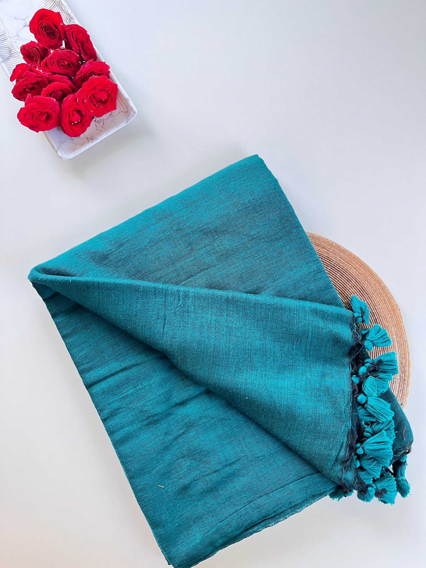 Peacock Blue Mul cotton Saree