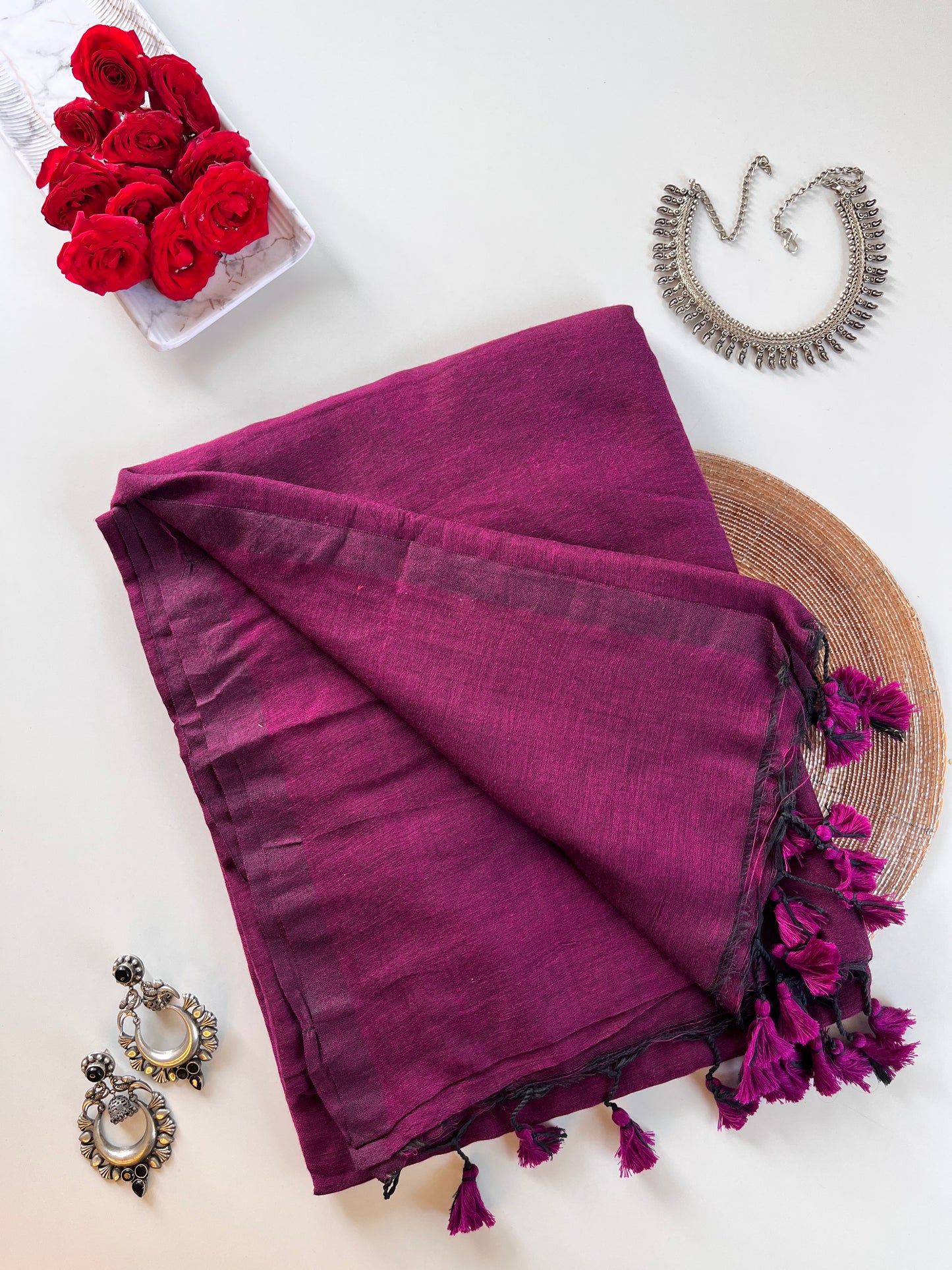 Purple Mul Cotton Saree