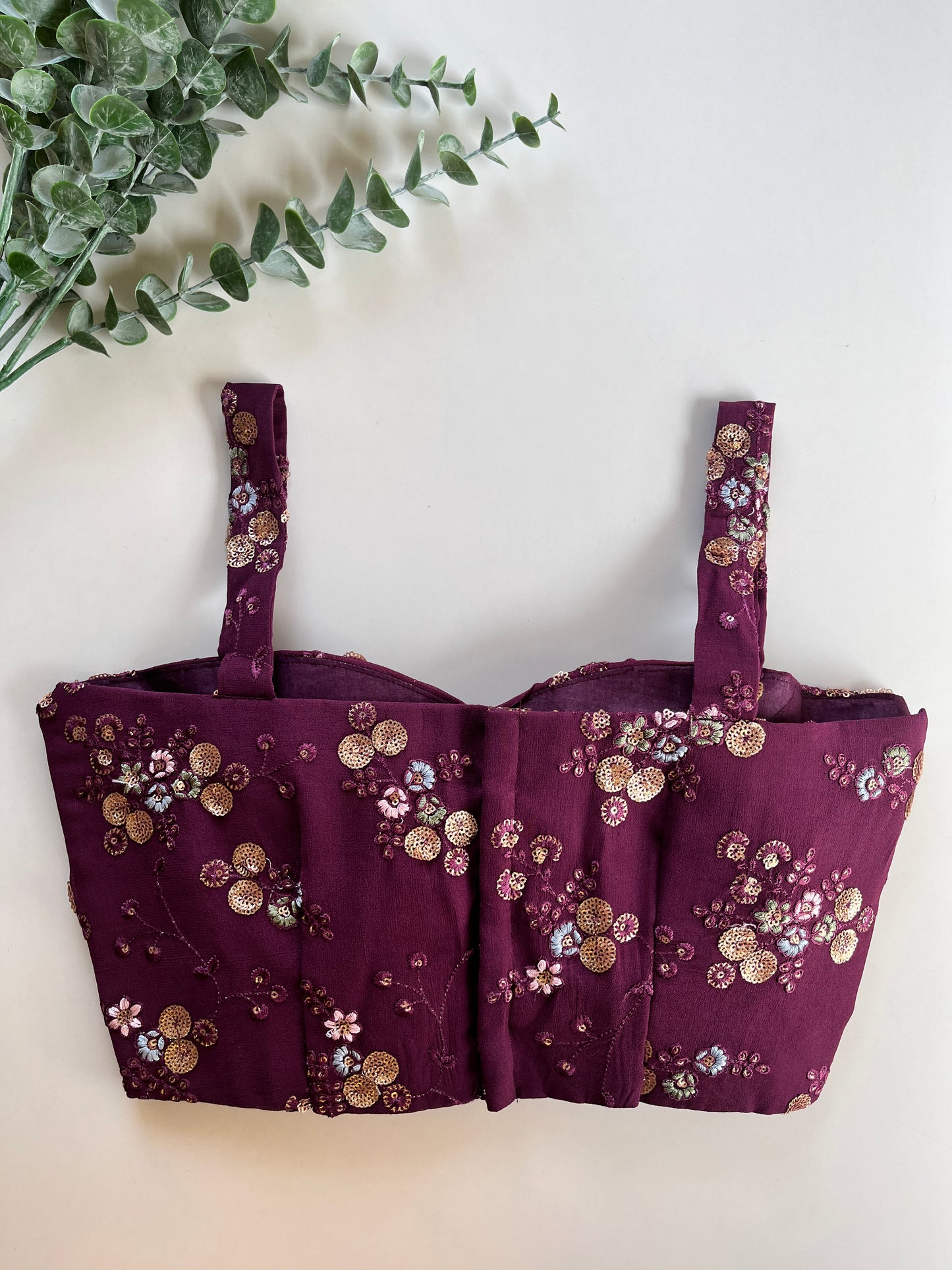 Purple Floral Embroidery Blouse