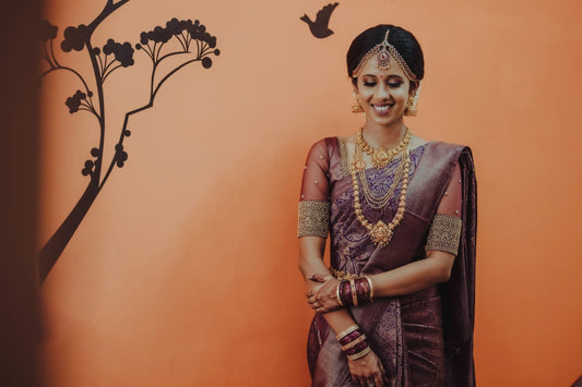 Purple bridal blouse with net sleeves