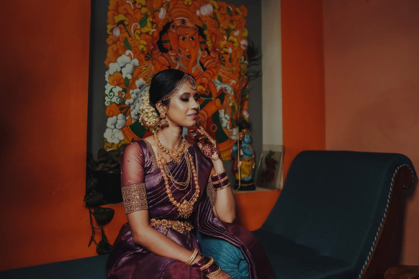 Purple bridal blouse with net sleeves