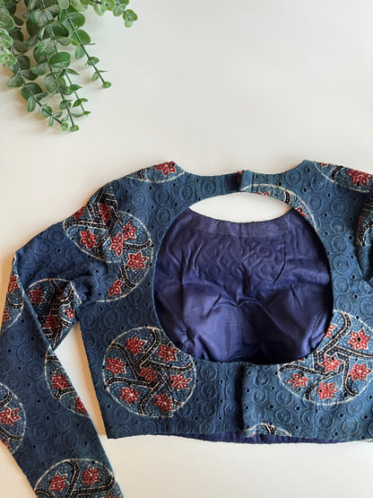 Navy Ajrakh Hakoba Blouse