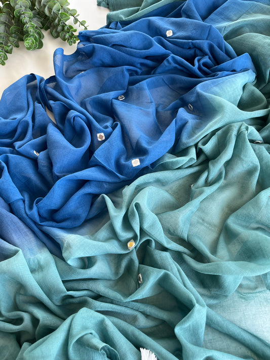 Double shaded Blue Mul Saree & Moonlit Blouse