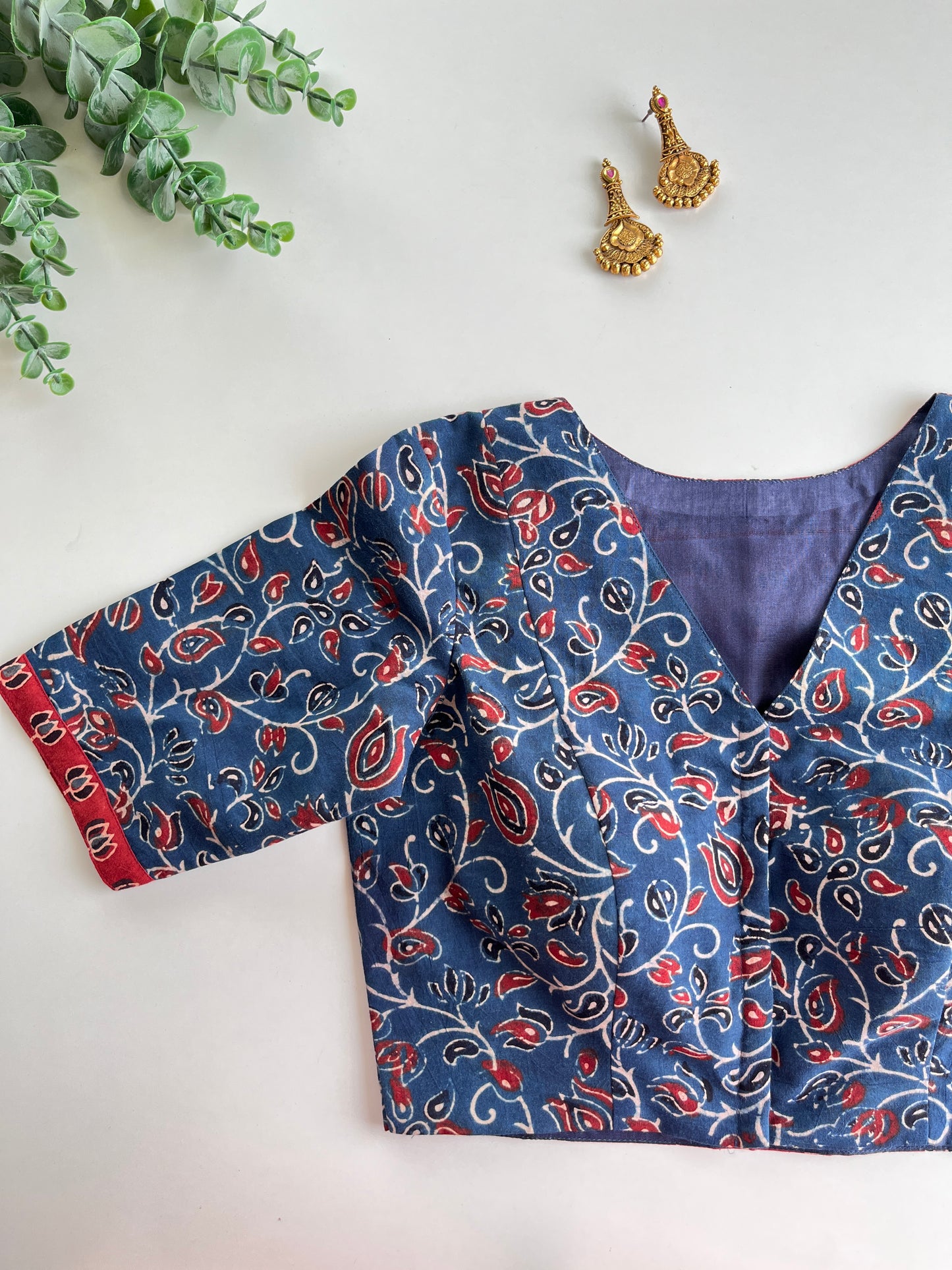 Navy & Maroon Lotus Ajrakh Blouse