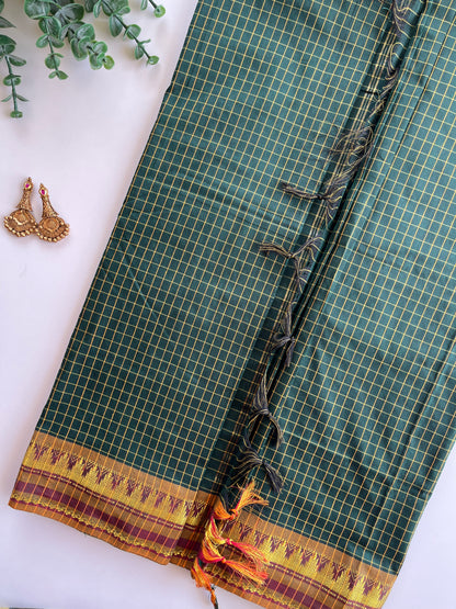 Kattam Saree in Dark Green