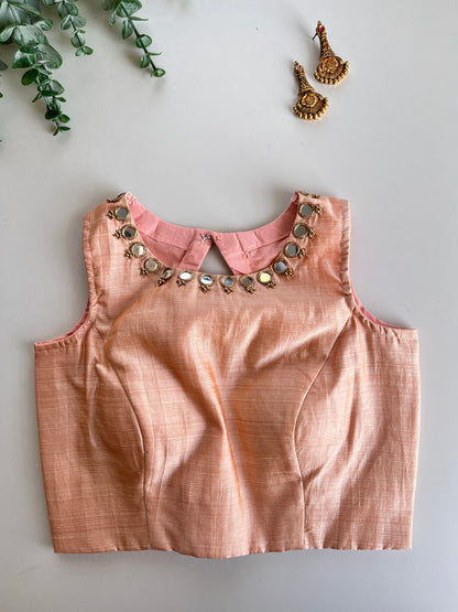 Peach Mirror Work Blouse