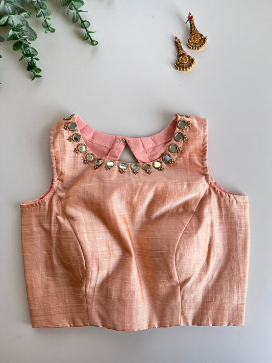 Peach Mirror Work Blouse