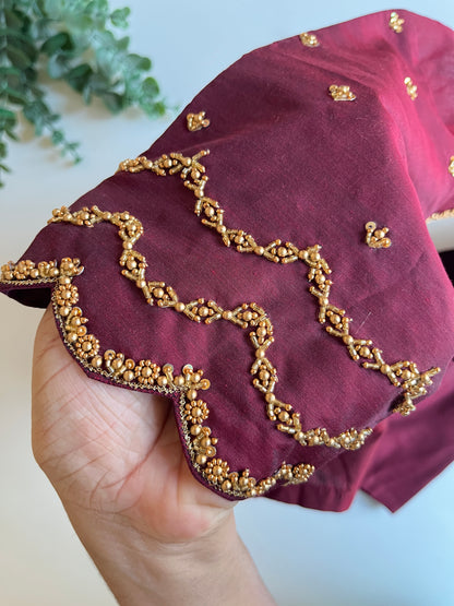Maroon Scallop Handworked Blouse