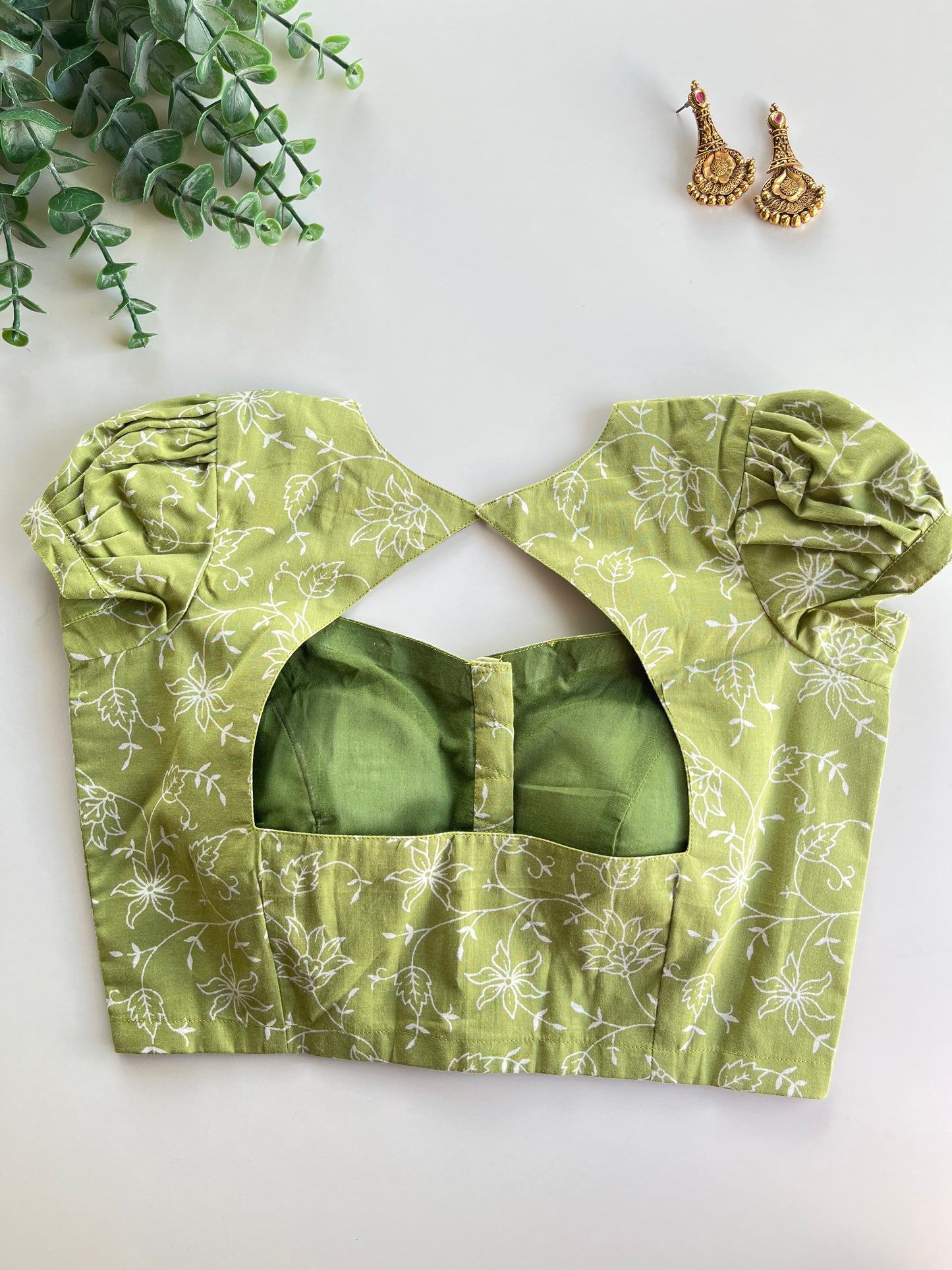 Green Cotton Puff Sleeve Blouse