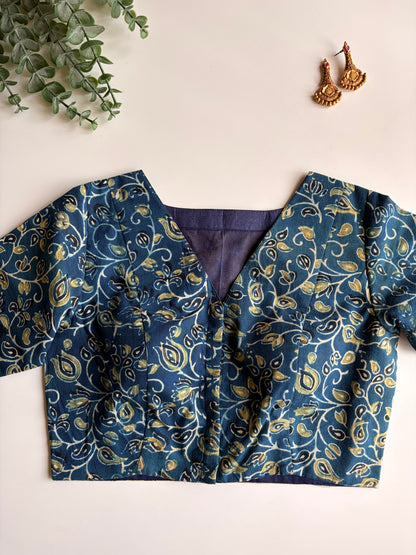 Navy & Green Ajrakh Blouse