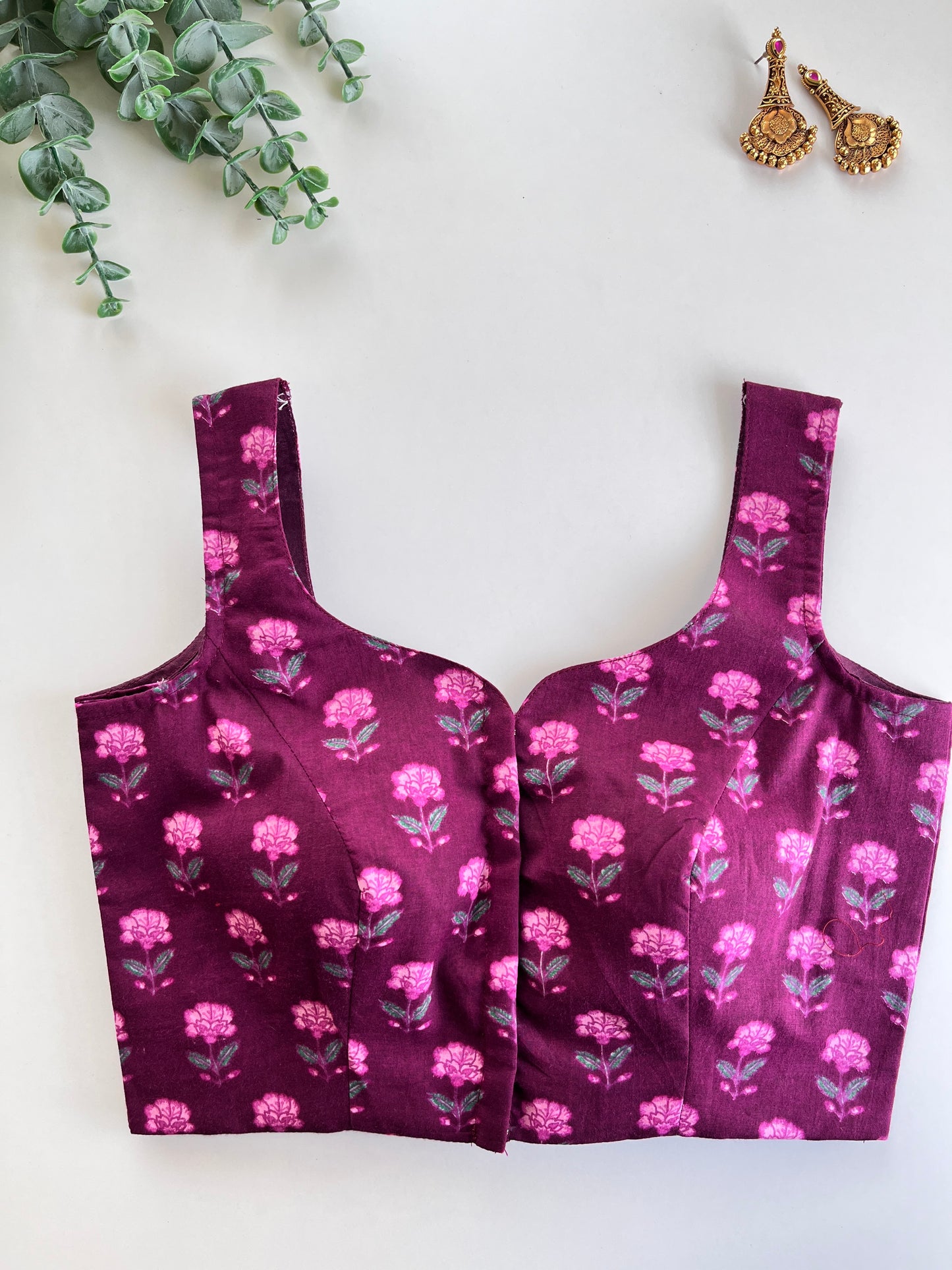 Red Wine Block Printed Bow blouse
