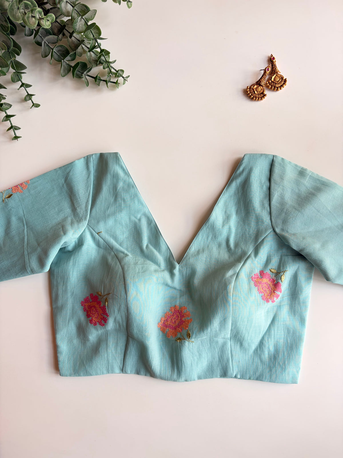 Pastel Blue Floral Blouse