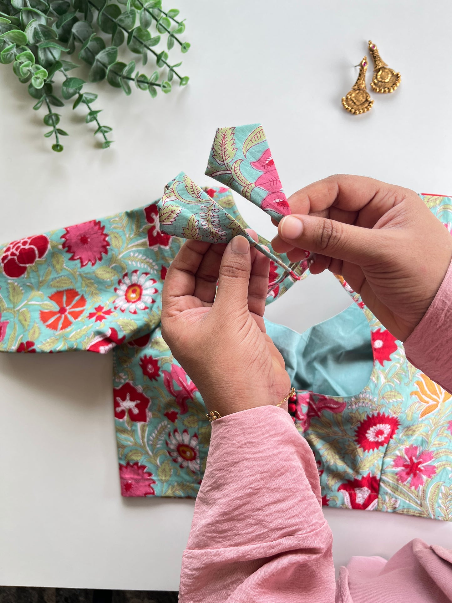 Blue Floral Cotton Blouse