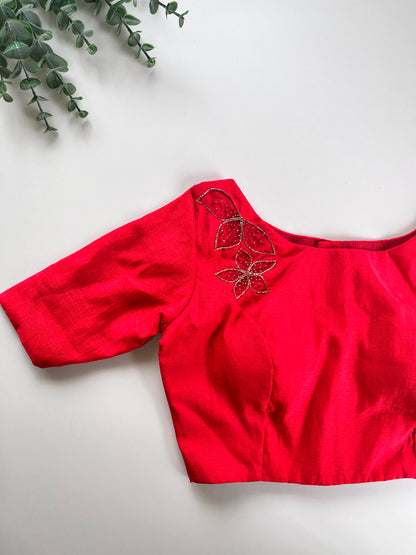 Bright Red Simple Handwork Blouse