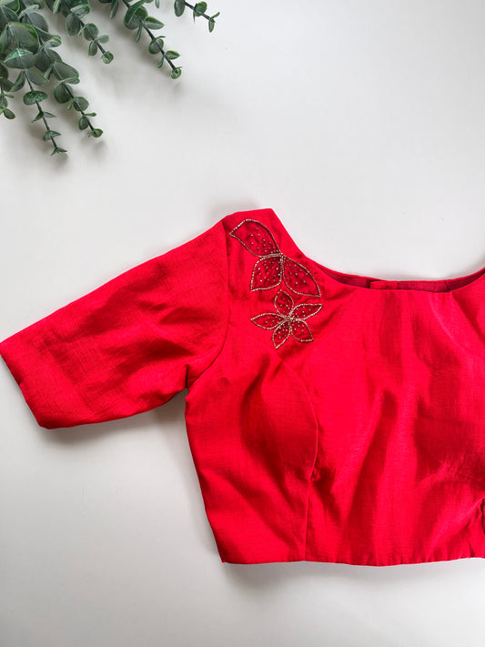 Bright Red Simple Handwork Blouse