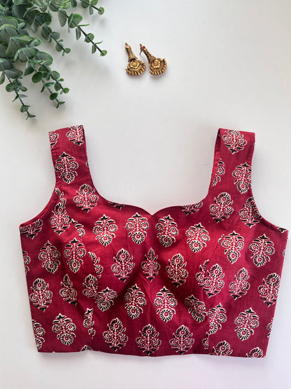Red Ajrakh Printed Blouse