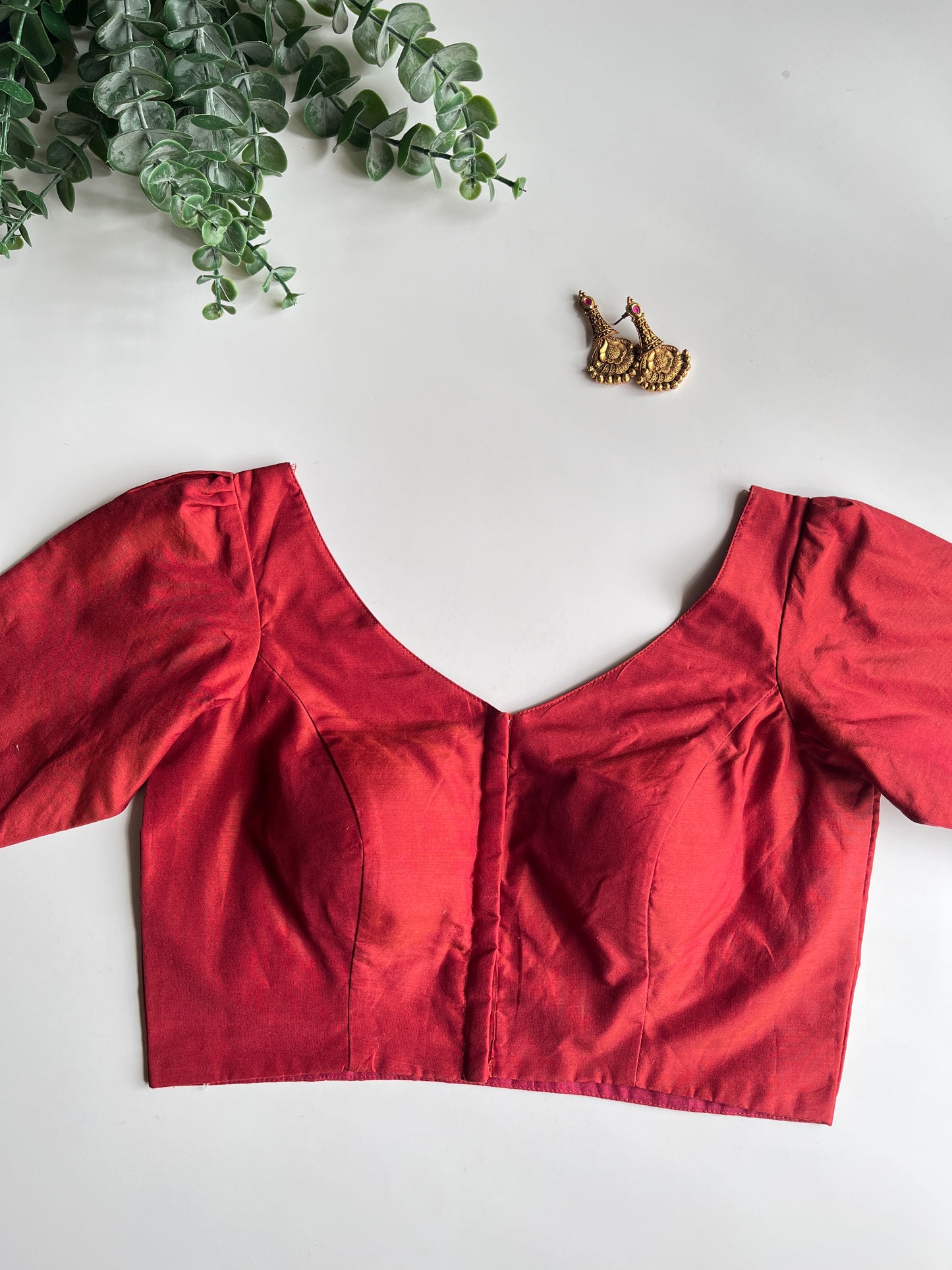 Brick Red Puff Sleeve Blouse