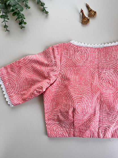 Peach Lace work Cotton Blouse