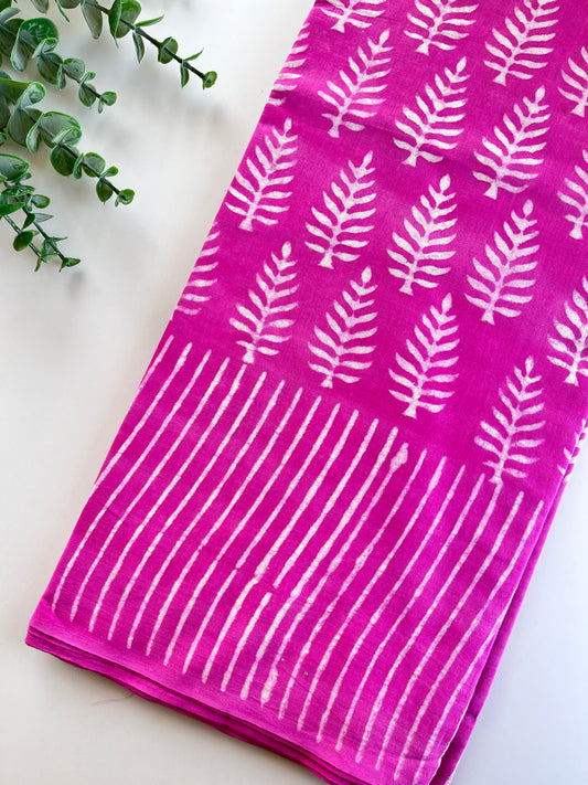 Pink Block Printed Cotton Saree