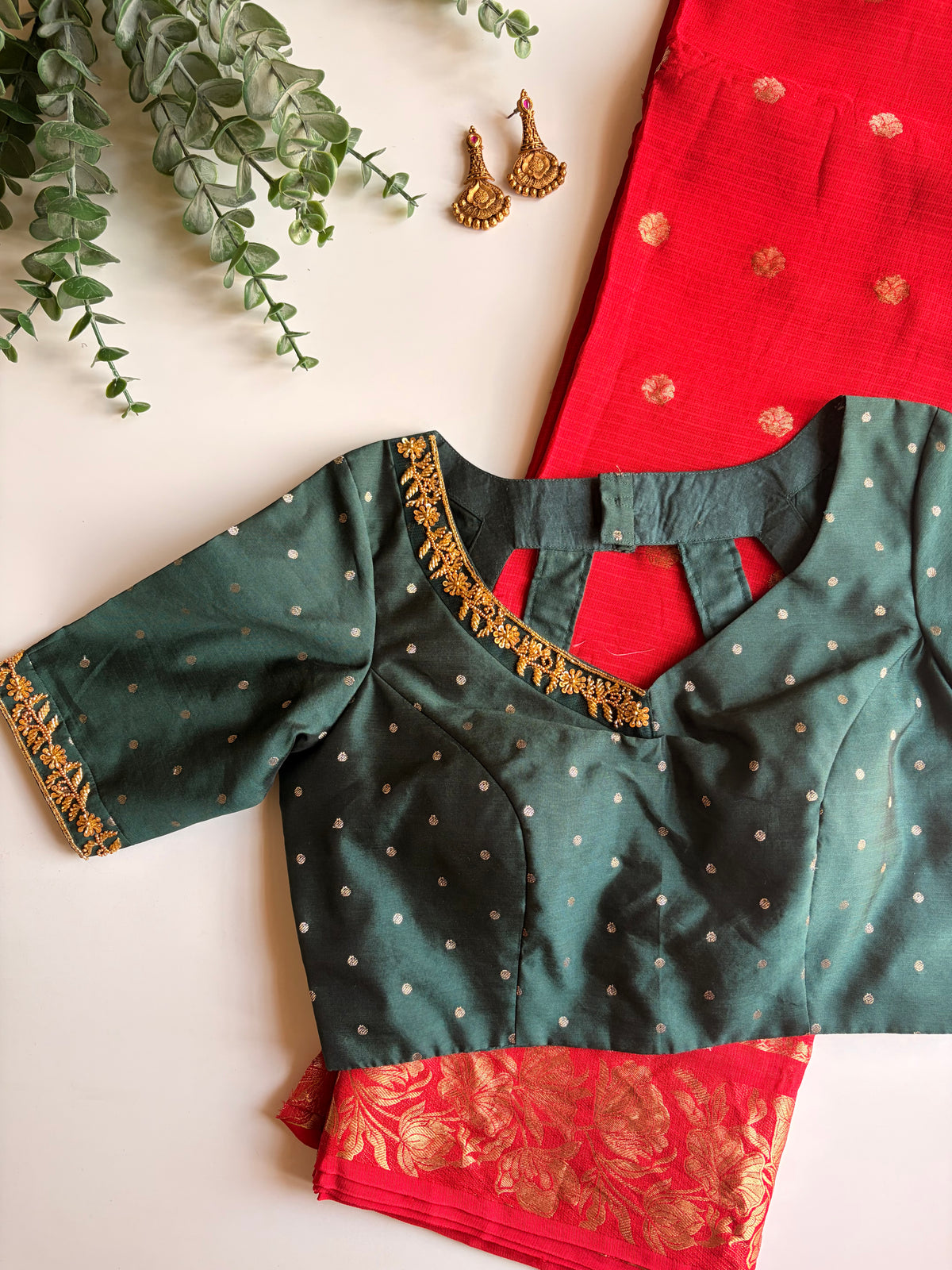 Aanya in Red and Green Blouse
