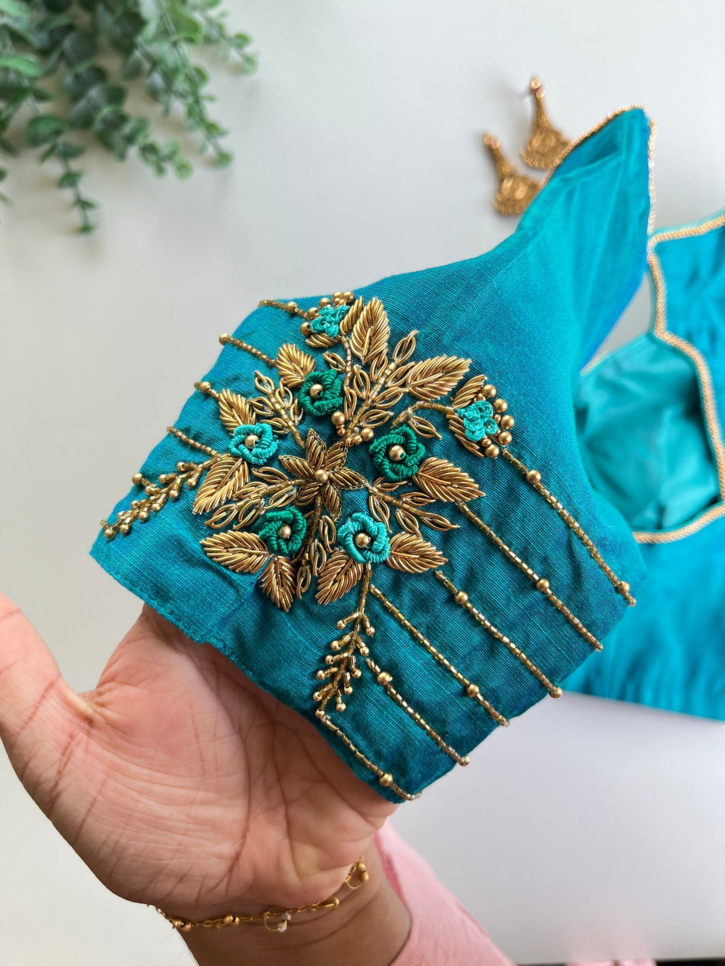 Peacock Blue Handwork Blouse