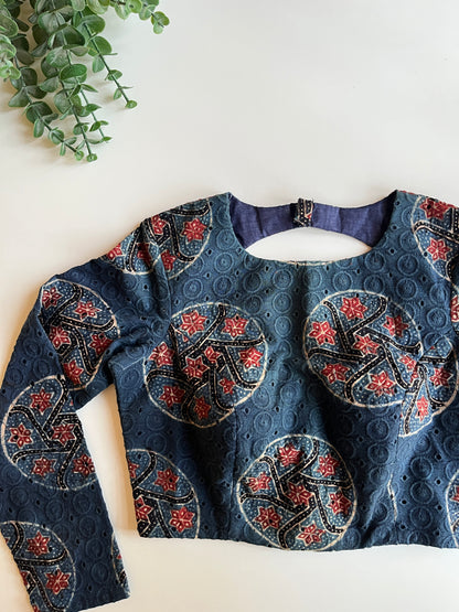 Navy Ajrakh Hakoba Blouse