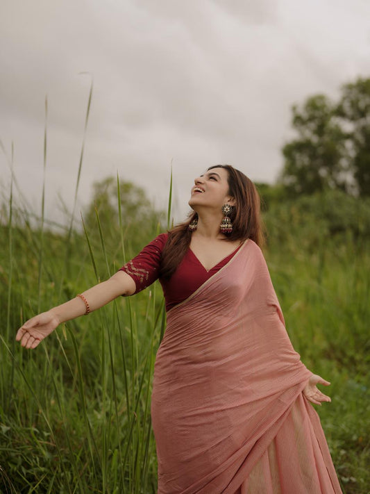 Ziah in Salmon and Maroon Handwork Blouse