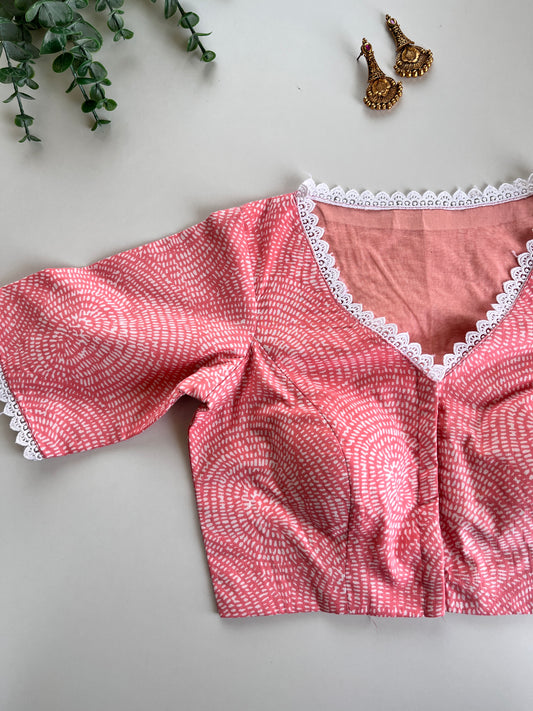 Peach Lace work Cotton Blouse
