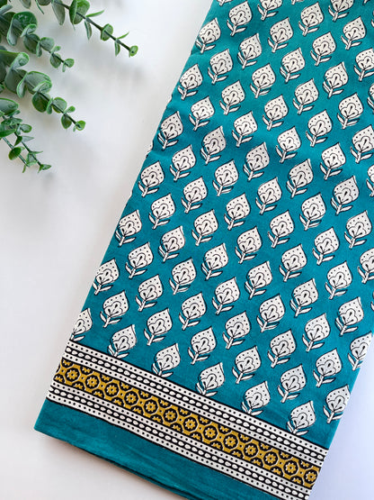 Peacock Green Block Printed Cotton Saree