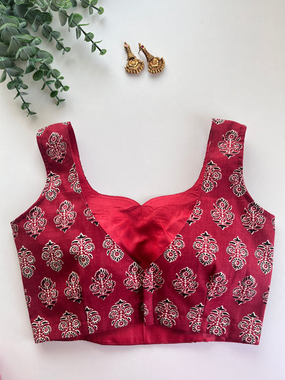 Red Ajrakh Printed Blouse