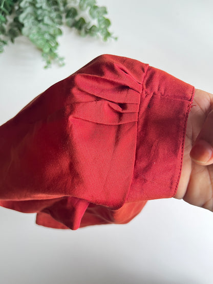 Brick Red Puff Sleeve Blouse
