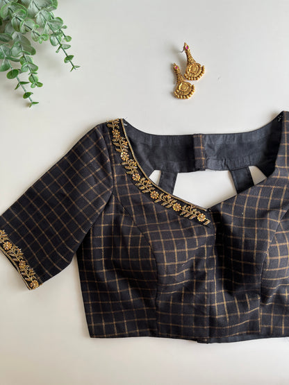 Black Check Handworked Blouse