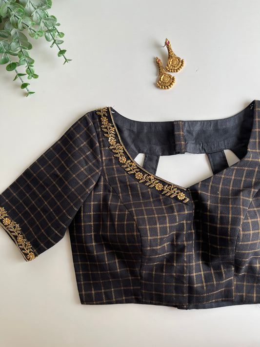 Black Check Handworked Blouse