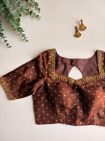 Inaara in Beige and Brown Handworked Blouse