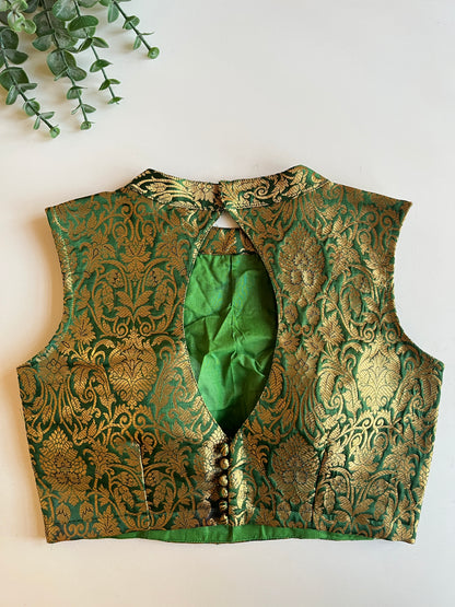 Green Brocade Sleeveless Blouse