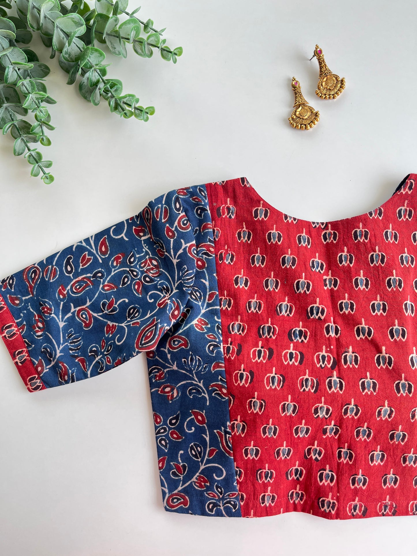 Navy & Maroon Lotus Ajrakh Blouse