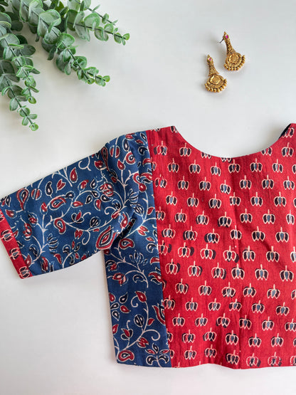 Navy & Maroon Lotus Ajrakh Blouse