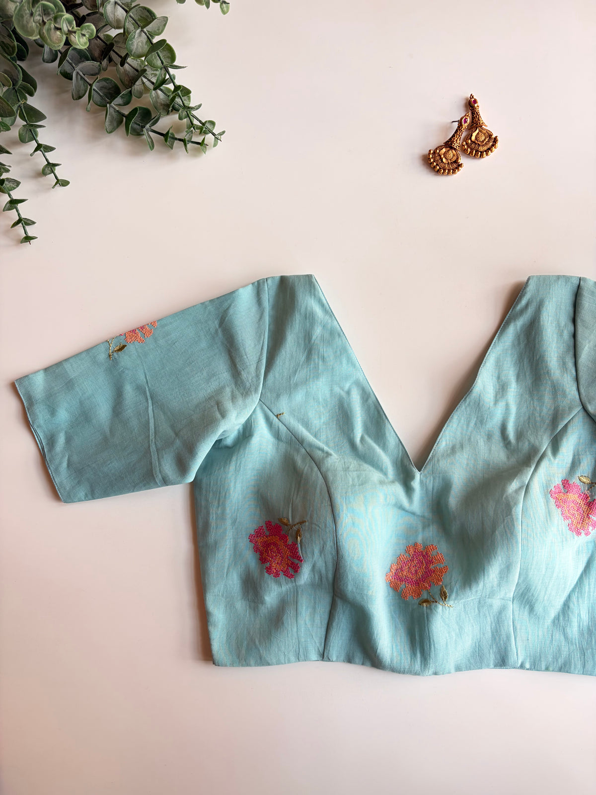 Pastel Blue Floral Blouse
