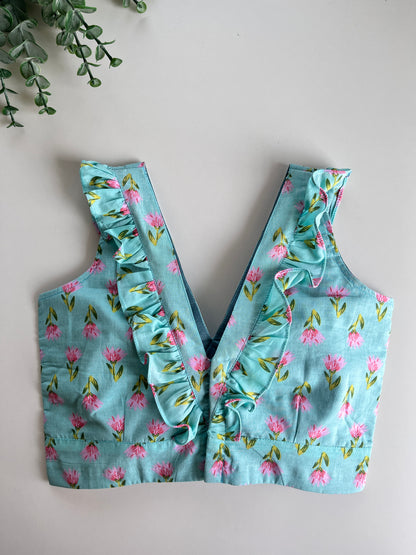 Block Printed Mint Blue Blouse